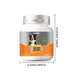 Detailed dimensions of Kriath dog tear stain care supplement tablets 200 count bottle