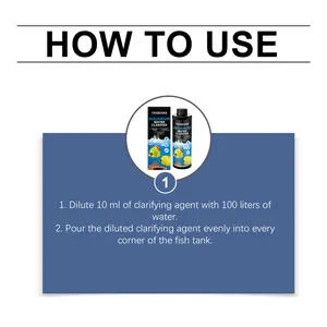 Detailed usage instructions for 100ml aquarium water clarifier dilution steps.