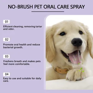 Infographic over voordelen van mondverzorgingsspray voor huisdieren met Golden Retriever