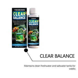 YEGBONG aquarium cleaner bottle and box showing features for fresh and saltwater tanks