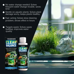 Detail of YEGBONG Clear Balance aquarium cleaner showing various water health benefits