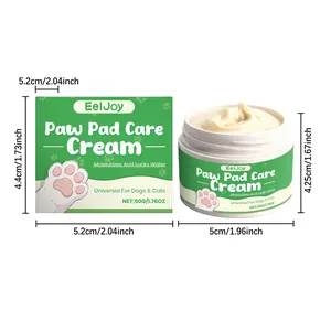 Close-up of EelJoy pet paw pad care cream texture with exact packaging dimensions.