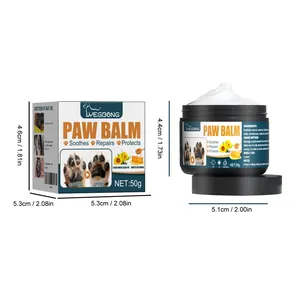 Detailed view of YEGBONG pet paw balm showing product dimensions for dogs and cats