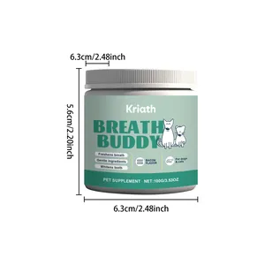 Detailed product dimensions for Kriath pet dental cleaning powder 100g bacon flavor