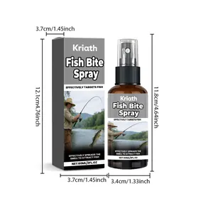 Detaillierte Maße und Abmessungen der Kriath Fish Bite Spray Flasche und Verpackung