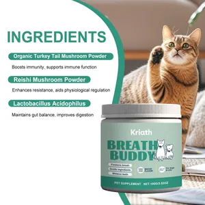 Kriath pet dental supplement with turkey tail and reishi mushroom for dog and cat breath care