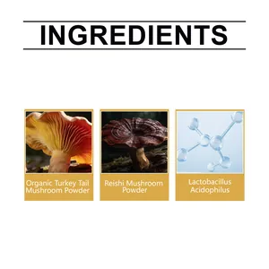 Detail showing ingredients like Turkey Tail and Reishi mushroom for pet coat care