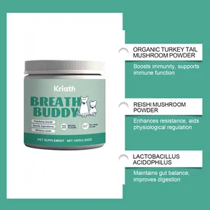 Detail view of Kriath pet supplement powder with organic reishi mushroom and probiotics
