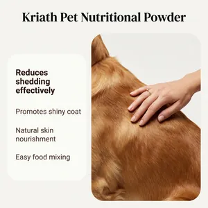 Close-up view of a shiny dog coat nourished by Kriath pet skin and hair nutritional powder.