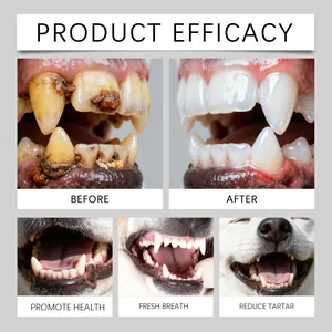 Before and after results of dog dental spray for tartar removal and fresh breath