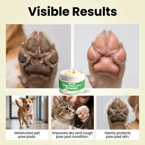 Visible results: before and after comparison of pet paw pad care cream for dogs and cats.