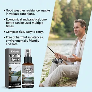 Effektiver Kriath Fish Bite Spray Lockstoff mit einer malerischen Angelszene im Hintergrund