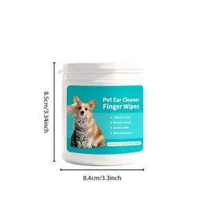 Bote de 50 toallitas suaves para oídos de mascotas, dimensiones 8,5 cm por 8,4 cm