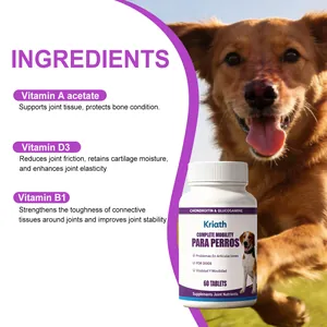 Kriath dog joint support chewable tablets with vitamin A, D3, and B1 for mobility.