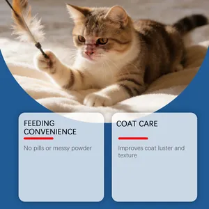 Detailed view showing cat playing, highlighting coat care drops benefits for luster