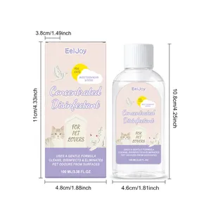 Detailansicht der 100ml EelJoy Katzen-Desinfektionsmittelflasche und Box mit Größenangaben