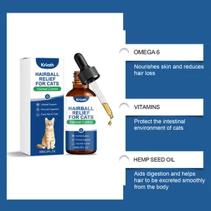 Detailed view of Kriath cat hairball relief drops with omega 6 and hemp seed oil