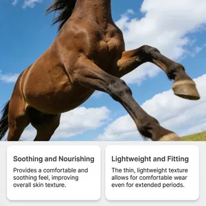 Dettaglio della texture lenitiva e leggera del gel per la cura della pelle del cavallo