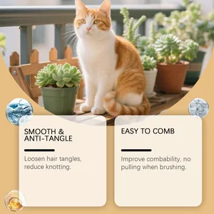 Detalles de beneficios del spray suavizante para gatos con info antienredos y peinado fácil