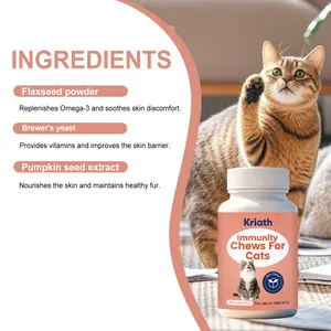 Kriath cat skin care chews with flaxseed powder and brewer's yeast ingredients for cats