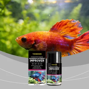 YEGBONG Aquarium Nährstoffverbesserer Verpackung mit einem lebhaften Kampffisch im Tank