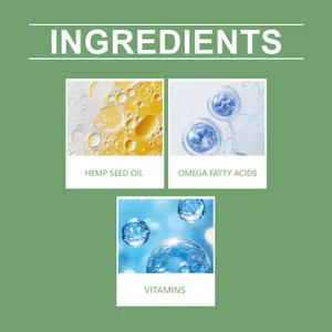 Vista dettagliata degli ingredienti: olio di semi di canapa, omega e vitamine