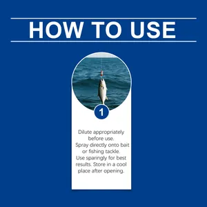 Guide d'utilisation pour spray d'appât liquide avec une scène de pêche réussie