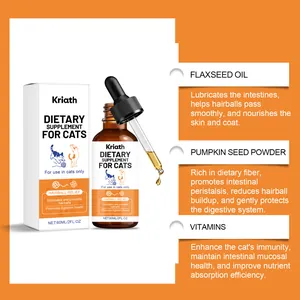 Dietary supplement for cat hairball relief with flaxseed oil and pumpkin seed powder