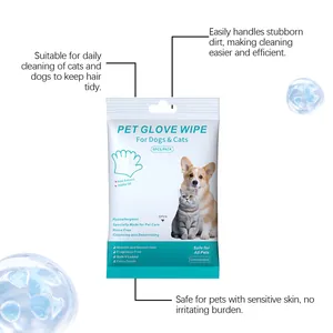 Detalle de toallitas guante sin agua para perros y gatos con áloe y aceite de jojoba