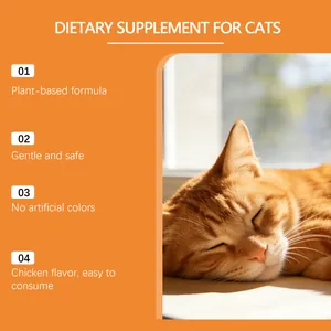 Features of Kriath chicken flavor plant-based dietary supplement for cats in orange theme