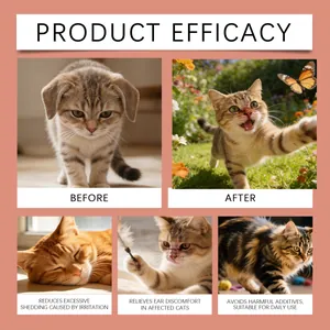 Cat skin care chew efficacy results showing shedding reduction and ear discomfort relief.