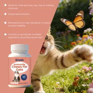 Kriath cat immunity chews for skin relief with natural ingredients in 60 tablet bottle.