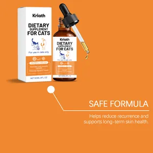 Close-up of Kriath dietary supplement for cats showing bottle dropper and safe formula