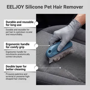Dettaglio dell'estrattore di peli di animali in silicone su sedile auto in tessuto