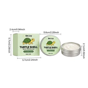 Détail du soin hydratant EelJoy pour carapace de tortue avec dimensions et texture crème.