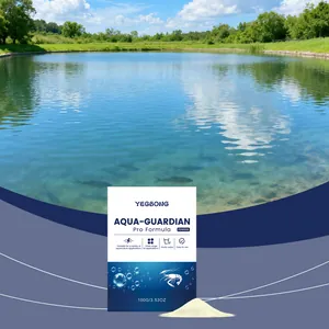 Detaillierte Nahaufnahme von YEGBONG Aqua-Guardian Wasserreinigungspulver am Teich.