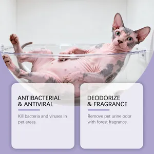 Detail des Haustier-Deodorants mit antibakterieller Wirkung und Waldduft für Katzen.