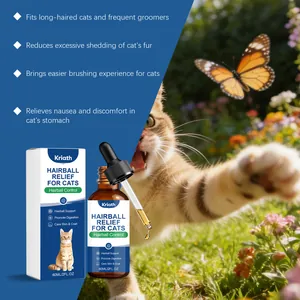 Kriath hairball relief drops for cats showing bottle and packaging in garden setting