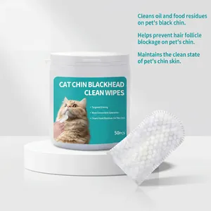 Detail shot of cat chin blackhead cleaning wipes jar with 50pcs finger wipes for pet care