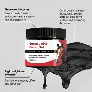 Dettaglio gel sollievo articolazioni cavallo con texture nera idratante