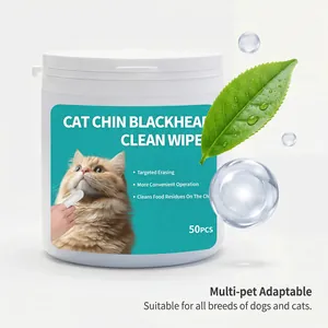Close-up of 50pcs cat chin blackhead cleaning wipes in a white jar with fresh leaf.