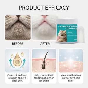 Educational detail showing cat chin wipes efficacy with before and after comparison.