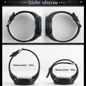 Side view and adjustable band perimeter measurements of the black digital sports watch