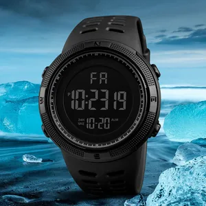 Men Sport Digital Watch Large Dial Negative Display LED Backlight Plastic Case PU Strap Waterproof Student Wristwatch