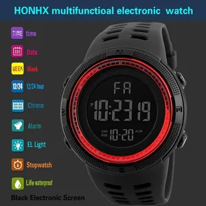 HONHX multifunctional digital sports watch with EL backlight and life waterproof screen