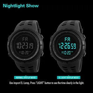 Men's waterproof sports digital watch showing the EL backlight nightlight display mode