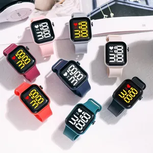 Minimalistische Quadratische Kunststoff LED Digitaluhr Casual Wasserdicht Weiches Gummiband Elektronisches Armband Für Kinder Paare Unisex