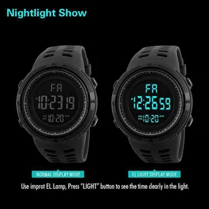 Detailed view of the EL backlight feature on a large screen men's digital sports watch