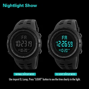 Detailed view showing the digital sports watch in normal and EL backlight display modes.