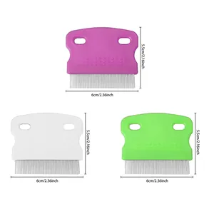 Detailed size measurements for purple white and green stainless steel pet flea combs